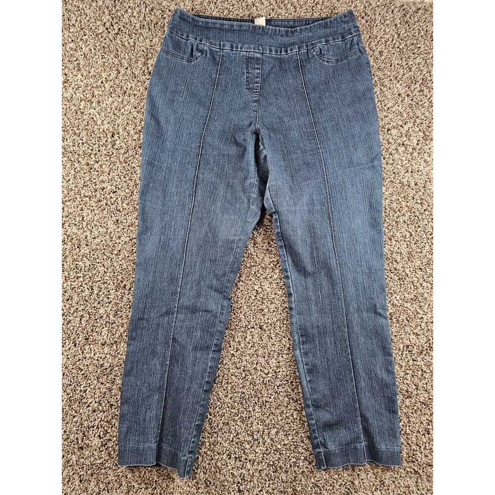 Thin Her Womens Sz 16 Pull On Slim Leg Blue Jeans Medium Wash Denim